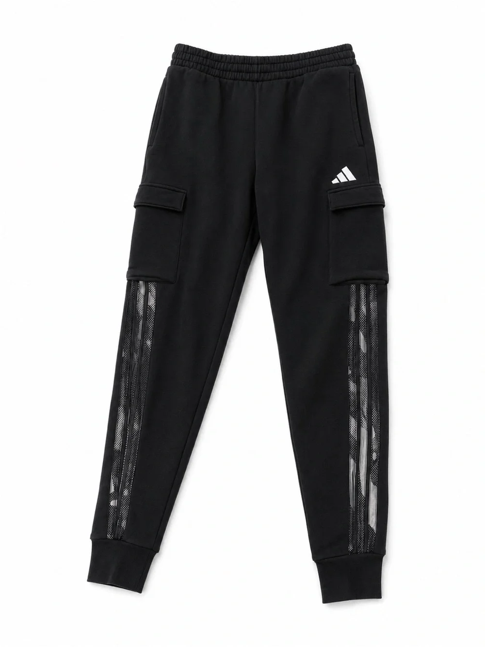 Adidas Youth L 14-16 Black Cargo Joggers Mesh 3-Stripes Regular Fit